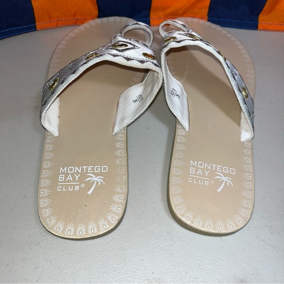 Montego Bay Club creamy white with jewel detain thong flip flops size 8 display - Picture 3 of 6